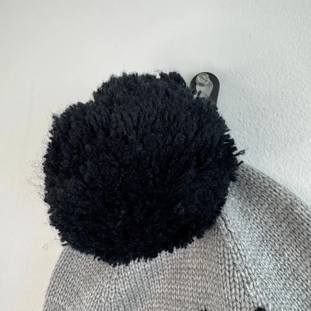 Kate Spade In Your Dreams Gray Black Pom-Pom Beanie Hat Knit Ribbed Cuff OS NEW